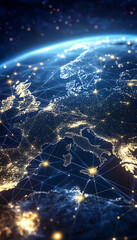 Wall Mural - european telecommunication and data transfer networks with global internet connectivity -