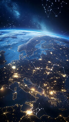 Wall Mural - european telecommunication and data transfer networks with global connectivity -