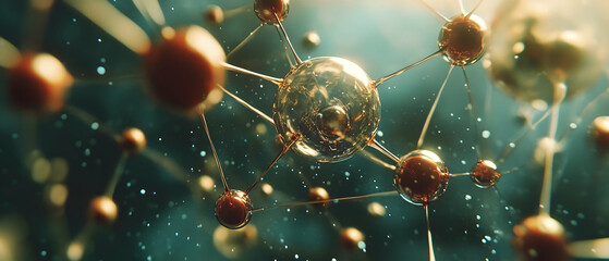 Wall Mural - futuristic biotechnology background with chemical atom chains -