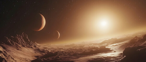 Wall Mural - futuristic space landscape with planets, stars, and galaxies -
