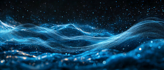 Wall Mural - glowing blue particles and lines in a futuristic digital landscape -