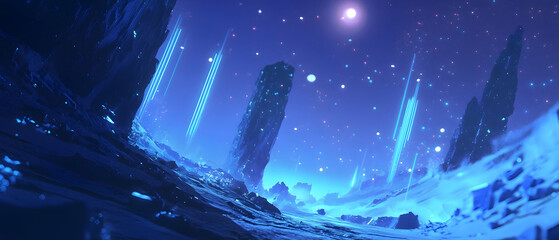 Wall Mural - glowing blue particles and lines in a futuristic digital landscape -