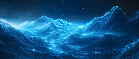 Wall Mural - glowing blue particles and lines in a futuristic digital landscape -