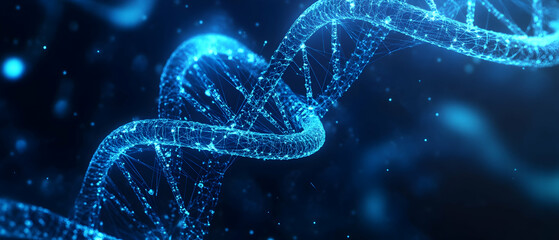Wall Mural - glowing digital blue wireframe dna molecule symbolizing scientific advancement -