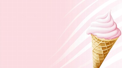 Aufkleber - Sweet pink soft serve ice cream cone with a waffle cone against a pastel background. Generative AI