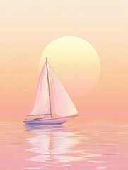 Poster - Serene sailing at sunset with soft pastels illuminating the calm waters. Generative AI