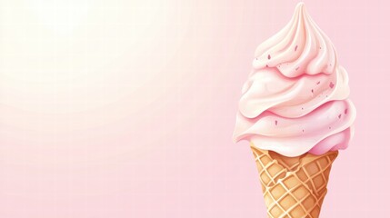 Aufkleber - Soft serve ice cream cone with pink swirl against a light background. Generative AI