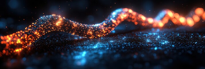 Wall Mural - pulsating dots representing blockchain technology in a virtual landscape