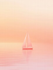 Poster - Serene sailboat gliding across calm waters during a pastel sunset over the horizon. Generative AI