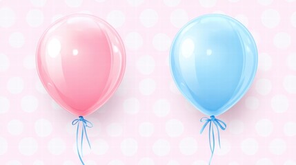 Leinwandbilder - Balloons in pink and blue colors with ribbons on a soft pink background during a celebration event. Generative AI
