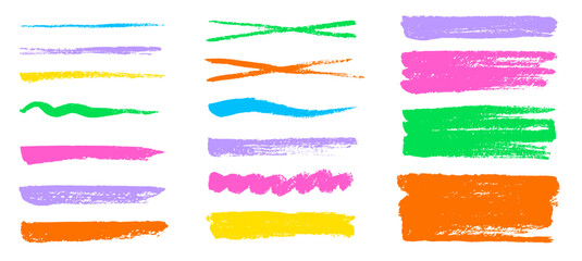 Aufkleber - Brush texture stroke pencil color underline highlight. Marker pen highlight stroke. Vector hand drawn brush underline element set for accent, crayon texture emphasis effect. Chalk vector illustration