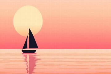 Poster - Sailing on calm waters under a warm sunset with soft colors reflecting on the water’s surface. Generative AI