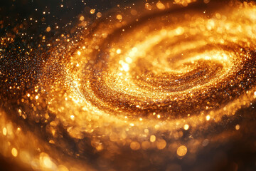 Poster - A swirling vortex of golden glitter, sparkling and shimmering in the dark.