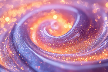 Poster - Abstract swirling glitter background with purple and orange hues, shimmering and sparkling.