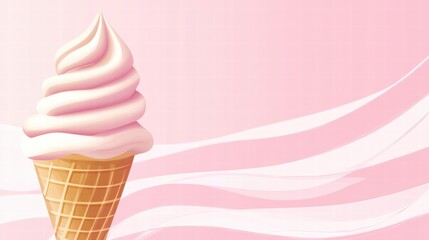 Aufkleber - Soft serve ice cream cone with pink swirl against a pastel backdrop during a sunny day. Generative AI