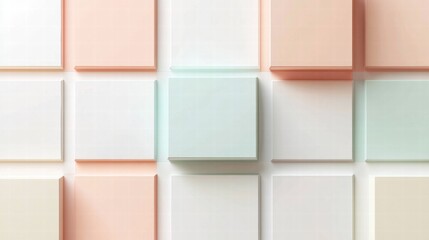 Aufkleber - Textured pastel tiles arranged in an aesthetic pattern, creating a modern decorative element for interior spaces. Generative AI