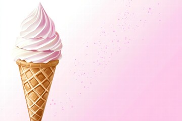 Aufkleber - Delicious soft serve ice cream in a cone with a pink abstract background and a focus on the creamy texture. Generative AI