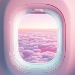 Poster - View of a colorful sky and clouds from an airplane window at sunset over a serene landscape. Generative AI