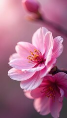 Poster - Delicate pink blossoms, soft focus, lush petals, cherry blossom, light pink