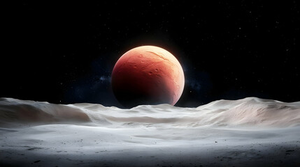 Wall Mural - red planet rising over alien landscape, space exploration concept