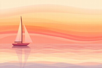 Poster - Sailboat gliding calmly on tranquil waters during a serene sunset over gentle waves. Generative AI