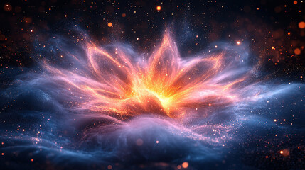Wall Mural - explosive cosmic flower blooming in space digital art vibrant colors nebula background abstract view