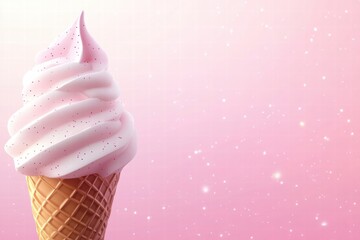 Aufkleber - Soft serve ice cream cone with pink swirl against a dreamy background of sparkles. Generative AI