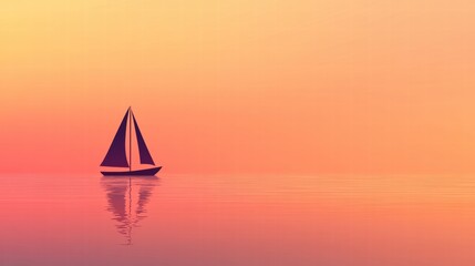 Poster - Serene sailboat gliding over calm waters at sunset with vibrant hues of orange and pink filling the sky. Generative AI