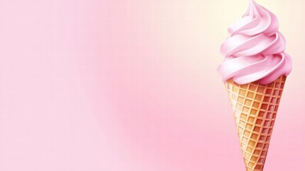 Aufkleber - Delicious pink swirl ice cream cone against a pastel background for summer enjoyment. Generative AI