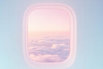 Poster - Beautiful pink sky seen through airplane window during sunset above the clouds. Generative AI
