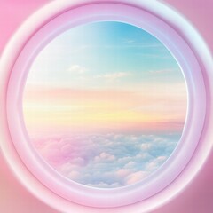 Poster - Colorful sunset view from airplane window over fluffy clouds in the sky. Generative AI