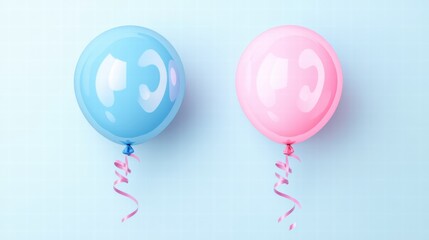 Poster - Colorful balloons in blue and pink floating against a pastel background for a celebration or event decoration. Generative AI