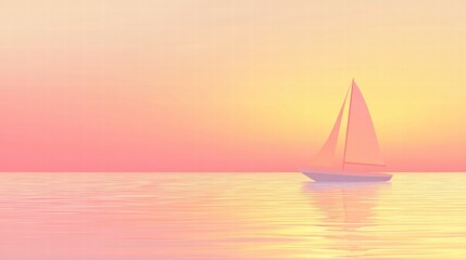 Poster - Sailboat gliding on calm waters during a serene sunset with pastel hues illuminating the horizon. Generative AI