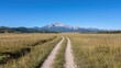 © KIMEHIME - Mountain view, dirt road through field, clear sky, summer
