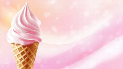 Aufkleber - Delicious swirl of soft serve ice cream in a waffle cone against a pastel background at a summer festival. Generative AI