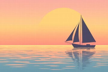 Poster - Sailboat gliding across calm waters at sunset with vibrant colors in the sky. Generative AI