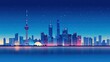 © lestari - Shanghai Skyline Night, Cityscape, Modern Architecture,  Night View, Vector Illustration,  Stock Photo,  Background Image,  Digital Art