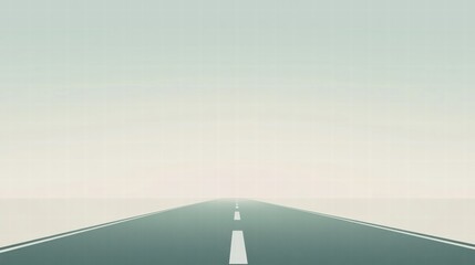 Poster - Long empty highway stretching into the distance under a pale sky with soft light illuminating the surroundings. Generative AI