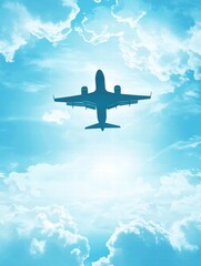 Poster - Clouds part as an airplane ascends into a bright blue sky during a clear day. Generative AI