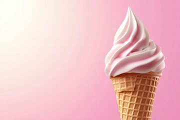 Aufkleber - Soft serve ice cream cone with pink swirl against a light pink background creating a dreamy dessert aesthetic. Generative AI