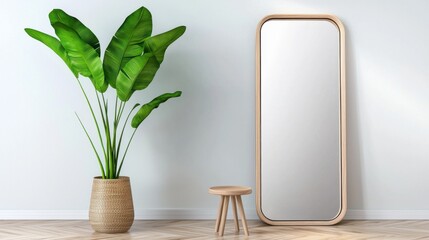 Poster - A peaceful and serene minimalist hallway with a simple wooden console table and a potted plant creating a calming and sophisticated ambiance  The clean lines natural materials