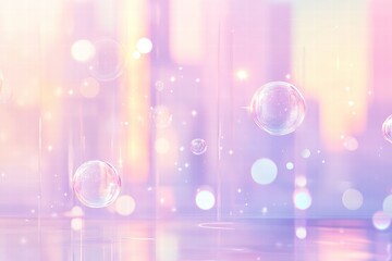 Leinwandbilder - Floating bubbles create a dreamy atmosphere with pastel colors and soft lighting in an abstract background. Generative AI
