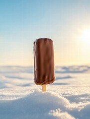 Aufkleber - Frozen treat standing in snow under bright sun during winter afternoon. Generative AI