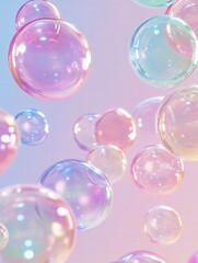 Aufkleber - Colorful soap bubbles creating a cheerful repeating pattern on a pastel background. Generative AI