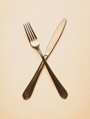 Aufkleber - Fork and knife crossing on a minimalistic background showcasing culinary elegance at mealtime settings. Generative AI