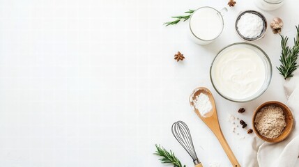 Aufkleber - Culinary preparation with various dairy ingredients and spices on clean kitchen countertop. Generative AI
