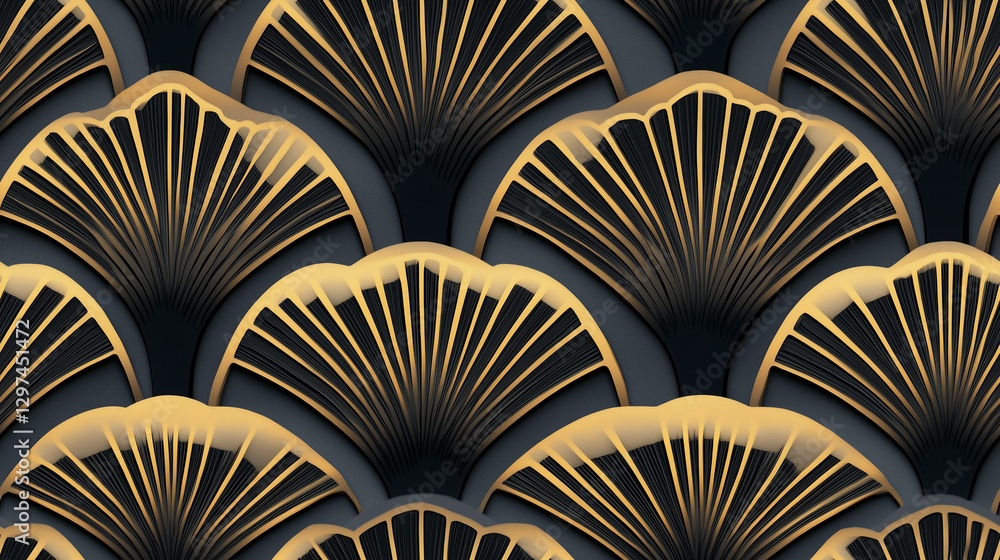 Elegant Gold and Black Art Deco Fan Pattern Seamless Texture Background ...