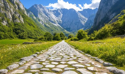 Poster - Ancient road through mountain valley, summer