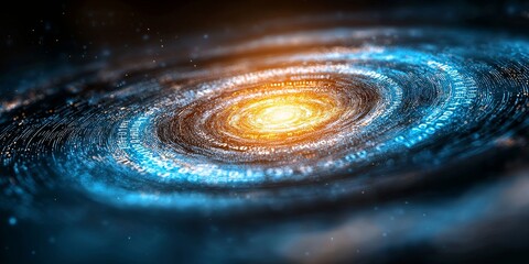 Wall Mural - A vibrant spiral galaxy with bright orange and blue hues, showcasing swirling stars and cosmic elements in a stunning cosmic landscape.