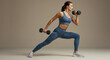© schiers_images - Athletic woman in activewear working out with dumbbells in a dynamic pose, emphasizing strength and focus.